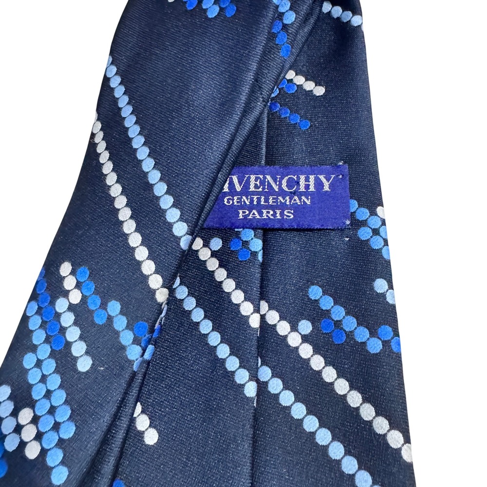 Givenchy vintage Gentleman Paris Silk Necktie Navy Blue Geometric Pattern